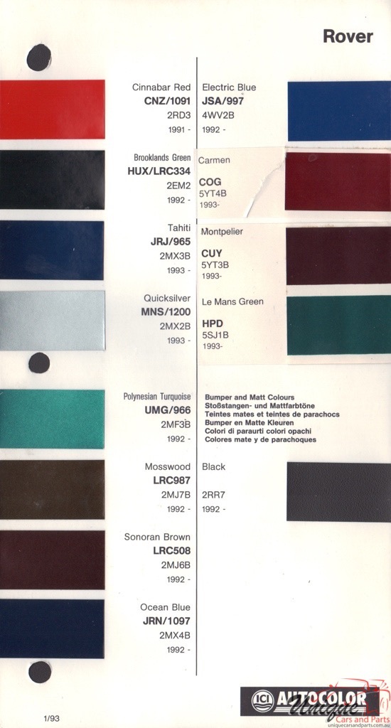 1991 - 1994 Rover Paint Charts Autocolor 2